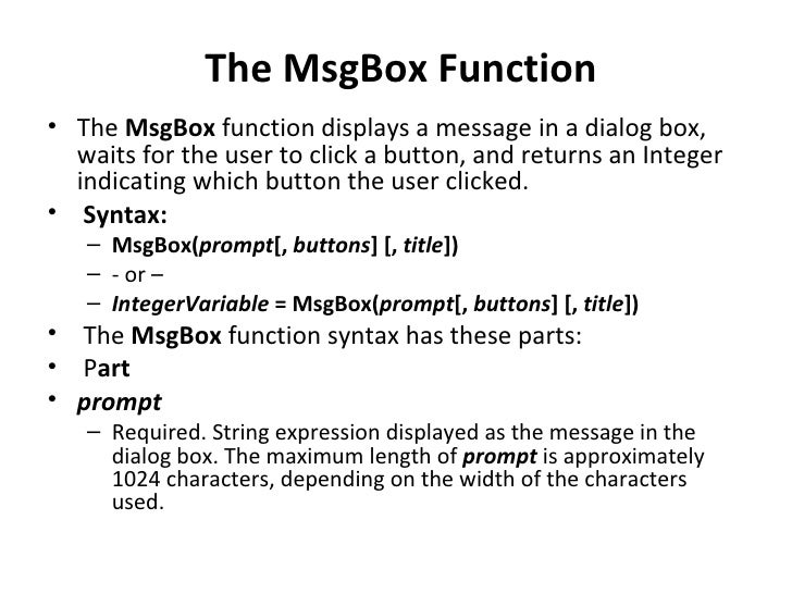 The msg box function and the messagebox class