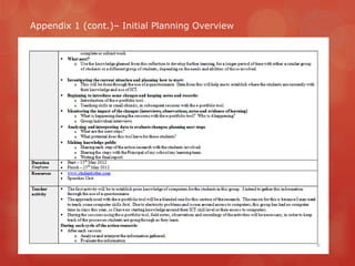 Appendix 1 (cont.)– Initial Planning Overview
 
