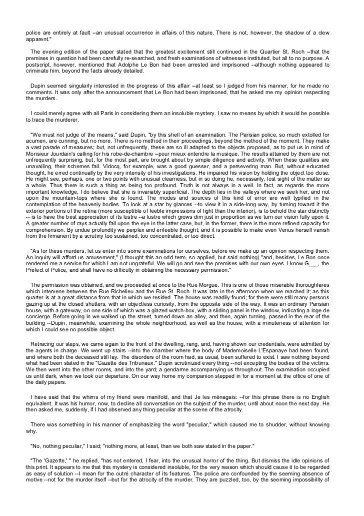 murders in the rue morgue essay Read this essay on the murders in rue morgue come browse our large digital warehouse of free sample essays get the knowledge you need in. murders in the rue morgue essay Read this essay on the murders in rue morgue come browse our large digital warehouse of free sample essays get the knowledge you need in.