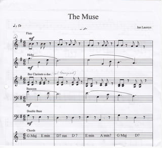 The Muse
J= ío

Jan Laureys

Flute

e

trJ

U
A 1À

eJ

ff

Hobo

-.

,rf
-

I

t

.

II,

Bes Clarinets a due 1

u--

I

rl

p,y Tfae: t"us"d
,l

-'

S

-

)

a_.

e
:+
"r--

,rf
Double Bass

"tf
.

Chords

ZZ

?'

Bassoon

-.

AA

 