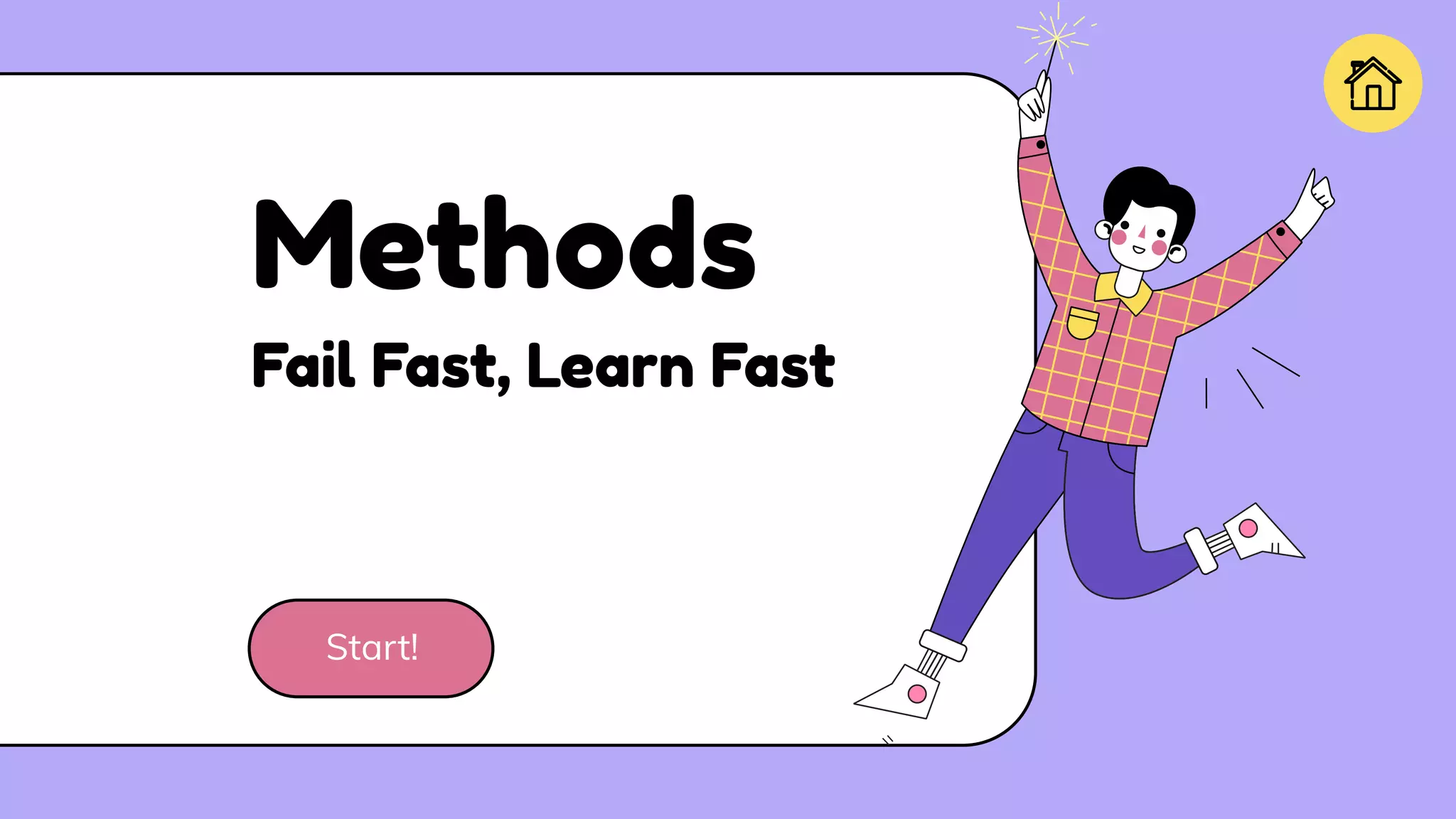 Methods
Fail Fast, Learn Fast
Start!
 
