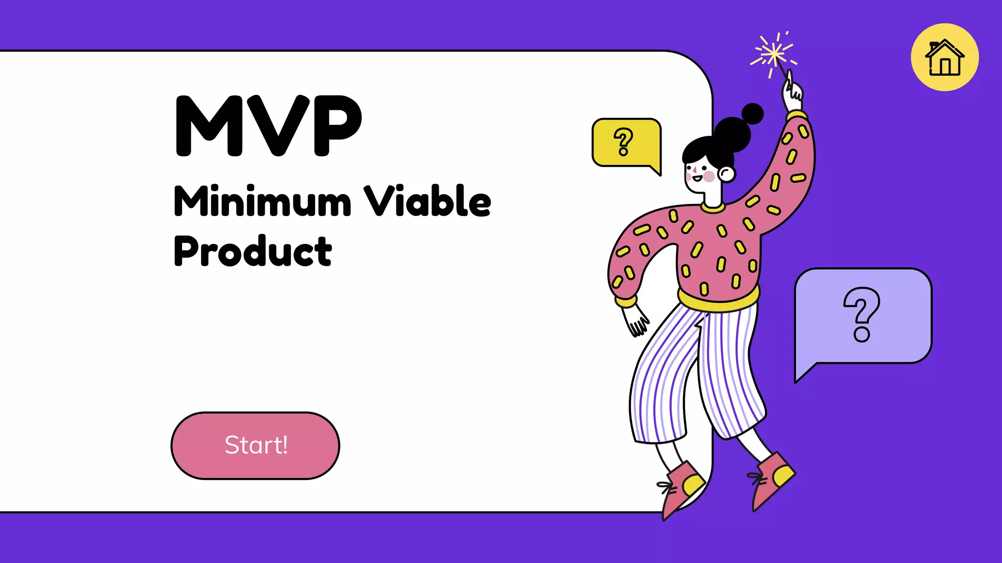 MVP
Minimum Viable
Product
Start!
 