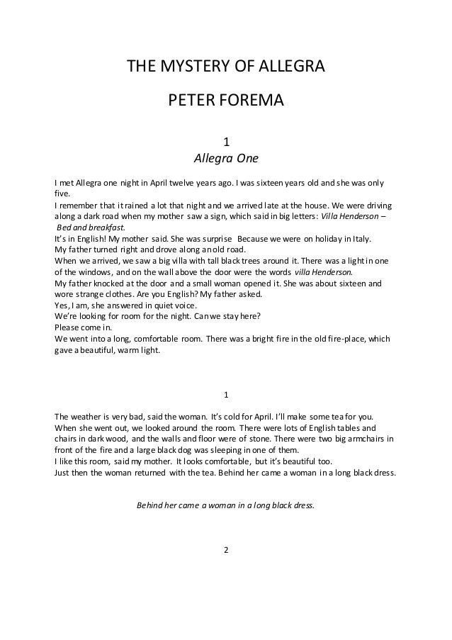 The Mystery Of Allegra Summary