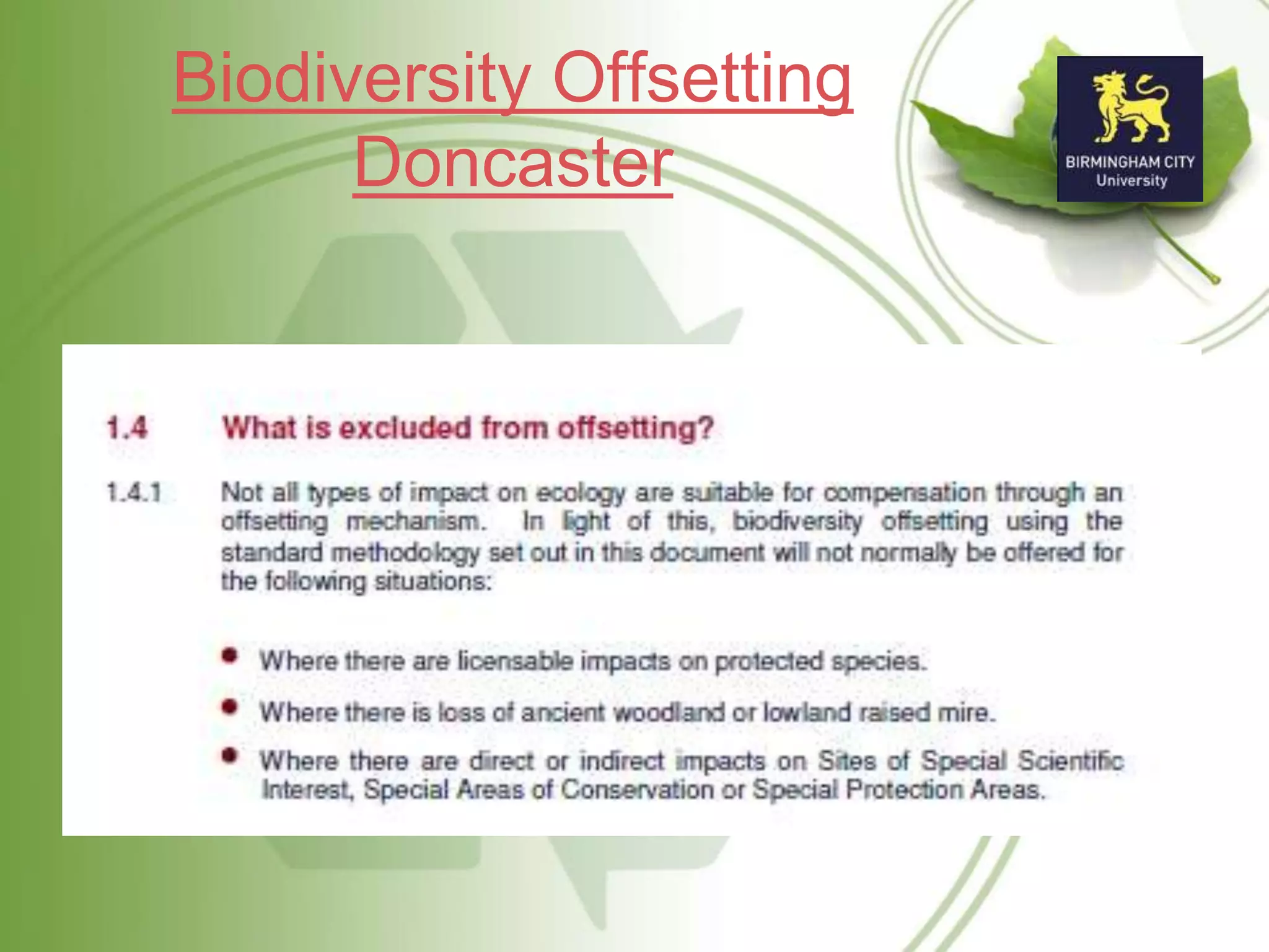 Biodiversity Offsetting
Doncaster
 