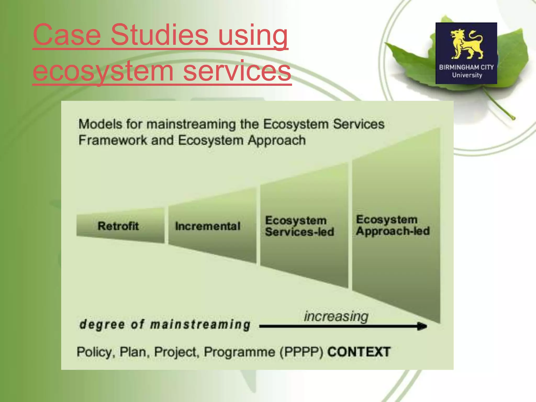 Case Studies using
ecosystem services
 