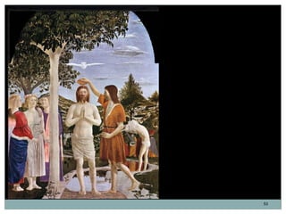 El Bautismo de Cristo.
Piero della Francesca.
Temple sobre tabla.
167 x 116 cm. Hacia 1450.




                          ...