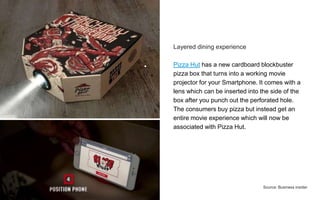 Layered dining experience
Pizza Hut has a new cardboard blockbuster
pizza box that turns into a working movie
projector fo...