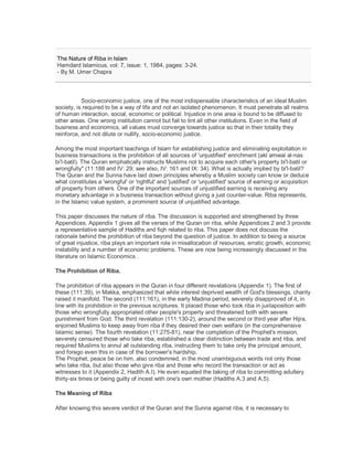 The nature of riba in Islam By umer chapra | PDF