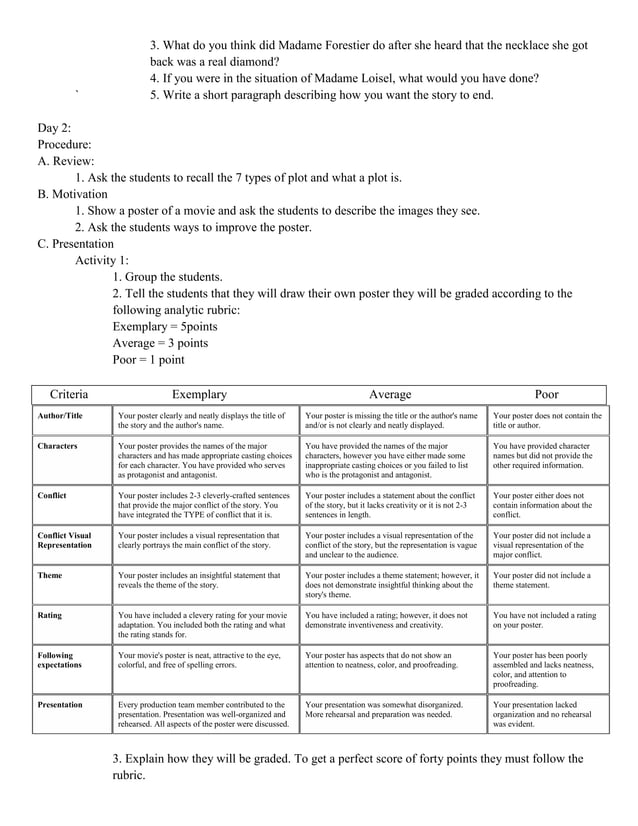 The Necklace 3 day lesson plan