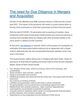 The need for Due Diligence in Mergers and Acquisition.pdf