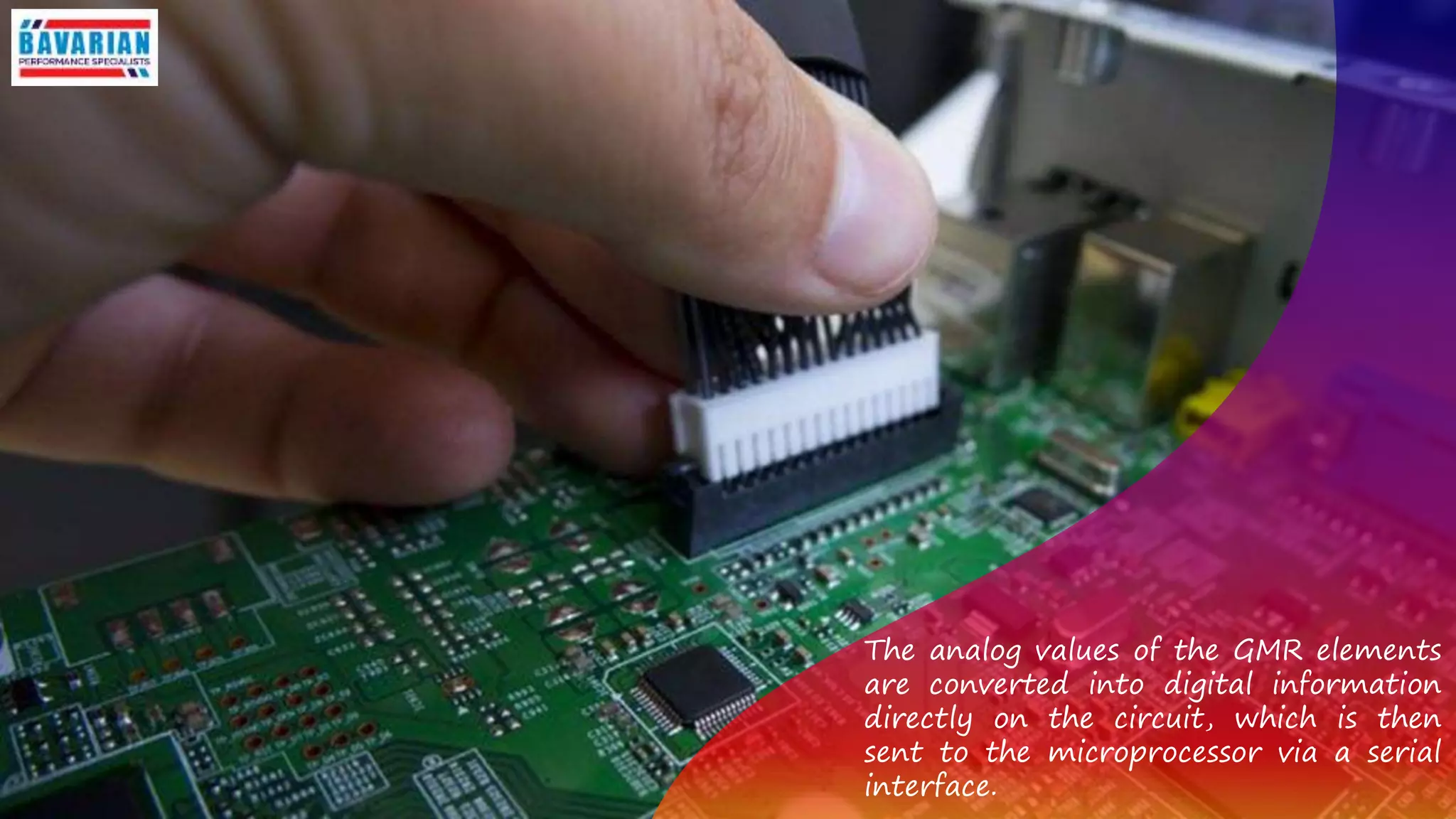 The analog values of the GMR elements
are converted into digital information
directly on the circuit, which is then
sent to the microprocessor via a serial
interface.
 