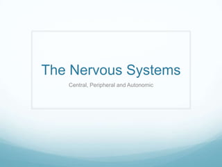 The Nervous Systems
Central, Peripheral and Autonomic

 
