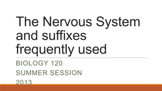 The Nervous System
and suffixes
frequently used
BIOLOGY 120
SUMMER SESSION
2013
 