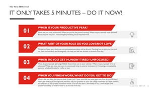 IT ONLY TAKES 5 MINUTES – DO IT NOW!
The New ABNormal
02
WHAT PART OFYOUR ROLE DOYOU LOVE/NOT LOVE?
The parts of your work...