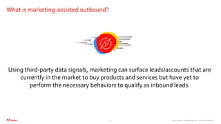 ©2020 Adobe. All Rights Reserved. Adobe Confidential.
What is marketing-assisted outbound?
Using third-party data signals, marketing can surface leads/accounts that are
currently in the market to buy products and services but have yet to
perform the necessary behaviors to qualify as inbound leads.
14
 