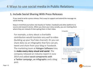 Page  12
4 Ways to use social media in Public Relations
1. Include Social Sharing With Press Releases
If you need to writ...
