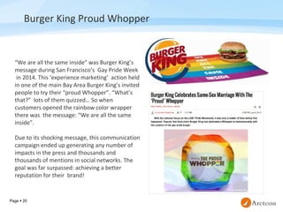 Page  20
Burger King Proud Whopper
“We are all the same inside” was Burger King’s
message during San Francisco’s Gay Prid...