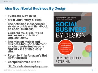 Dachis Group

Also See: Social Business By Design
• Published May, 2012
• From John Wiley & Sons
• The deﬁnitive managemen...