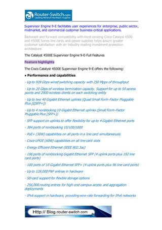 The new cisco catalyst 4500 e supervisor engine 9 e | DOCX