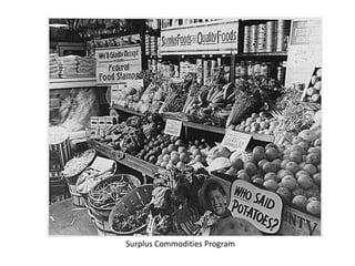 Paid farmers subsidies NOT to plant and to kill livestockFarm Security Administration:  Christmas Dinner