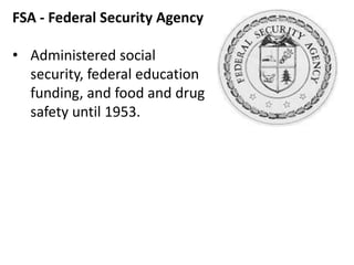 Provided loans to over 1,000,000 peopleNLRB- National Labor Relations Boardconducted elections for labor union representation and investigated unfair labor practicesNRA - National Recovery ActTo eliminate destructive cut-throat competition by bringing ind., labor and gov. together to write “codes of fair competition.”
