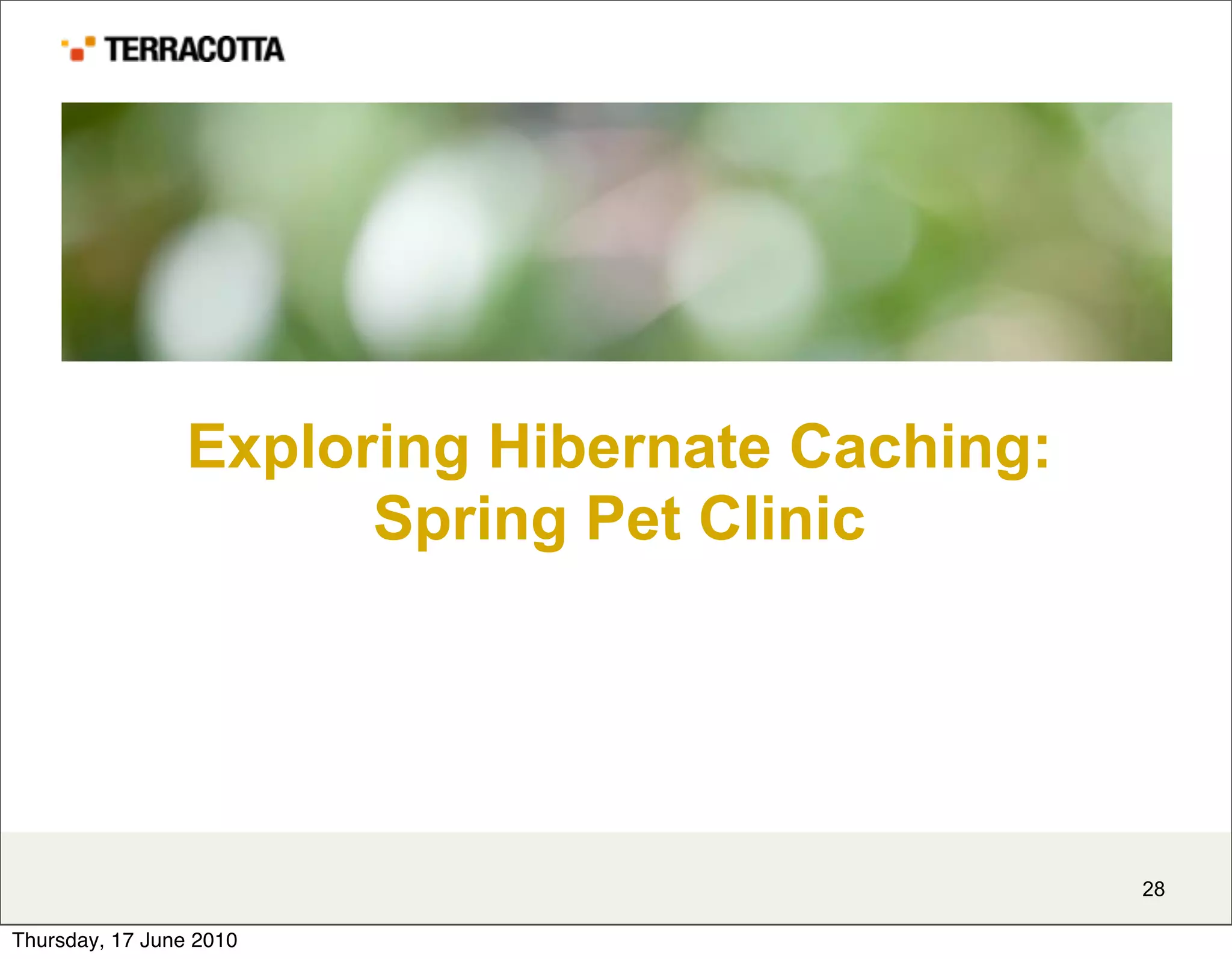 Exploring Hibernate Caching:
                       Spring Pet Clinic




                                                28

Thursday, 17 June 2010
 