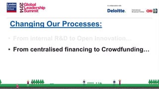 Changing Our Processes:
• From internal R&D to Open Innovation…
• From centralised financing to Crowdfunding…
 