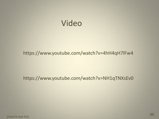 Donald W. Reid 2014
60
https://www.youtube.com/watch?v=4hH4qH7lFw4
https://www.youtube.com/watch?v=NH1qTNXsEv0
Video
 