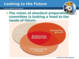 Looking to the Future
Are you ready for the Changes?
Prepared by: Reza Seifollahy
The vision of standard preparation
committee is looking a head to the
needs of future.
 