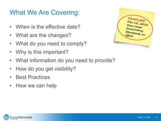 What We Are Covering:
• When is the effective date?
• What are the changes?
• What do you need to comply?
• Why is this im...