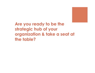 Are you ready to be the
strategic hub of your
organization & take a seat at
the table?
 