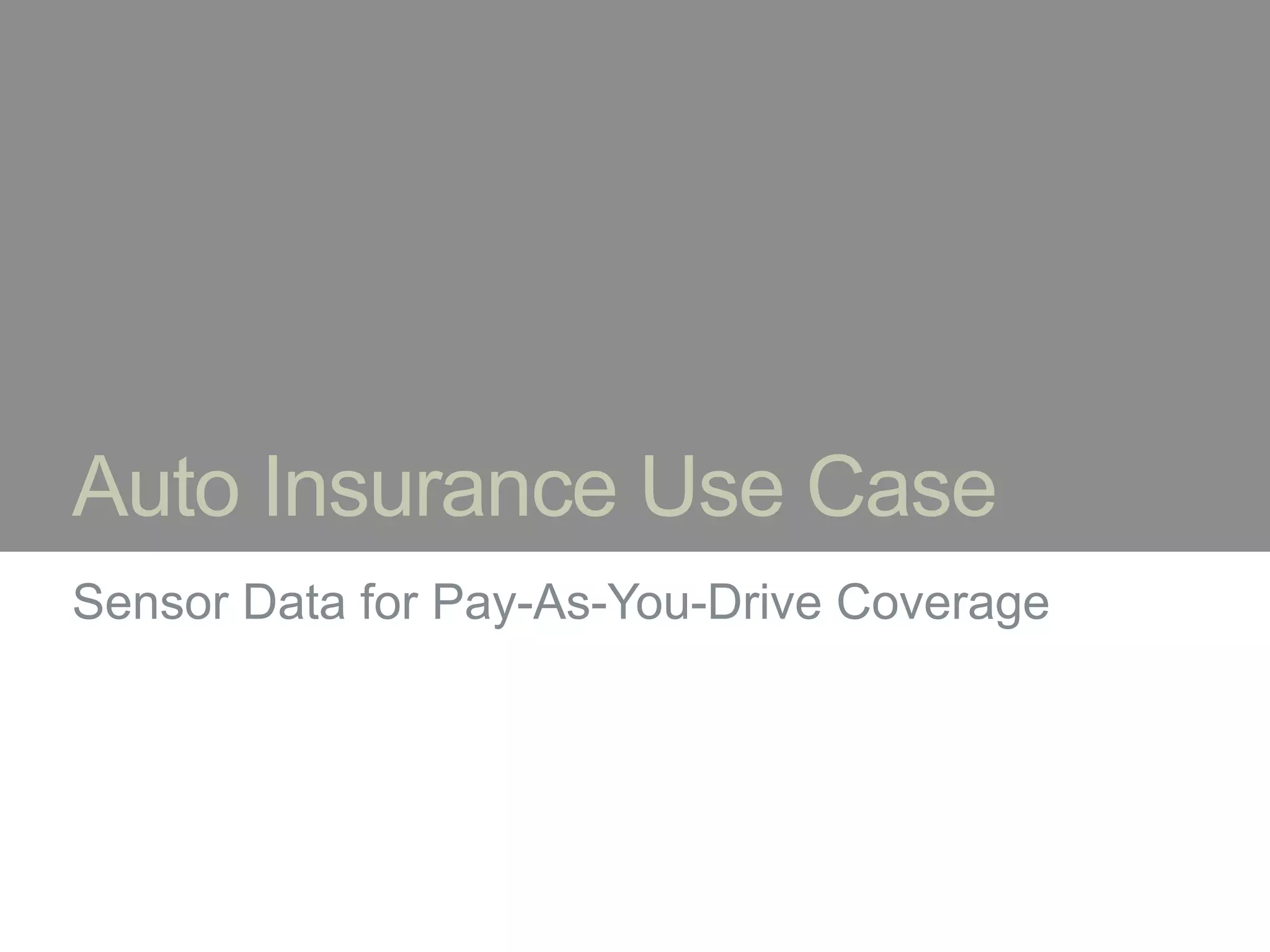 Auto Insurance Use Case
Sensor Data for Pay-As-You-Drive Coverage
 