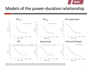 Models of the power-duration relationship
CP1-10

CP3-30

AIS

Ward-Smith

CP 3-parameter

Andrew R. Coggan, Ph.D., Peaks ...
