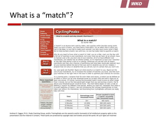 What is a “match”?

Andrew R. Coggan, Ph.D., Peaks Coaching Group, and/or TrainingPeaks are the owner(s) and/or licensee(s...