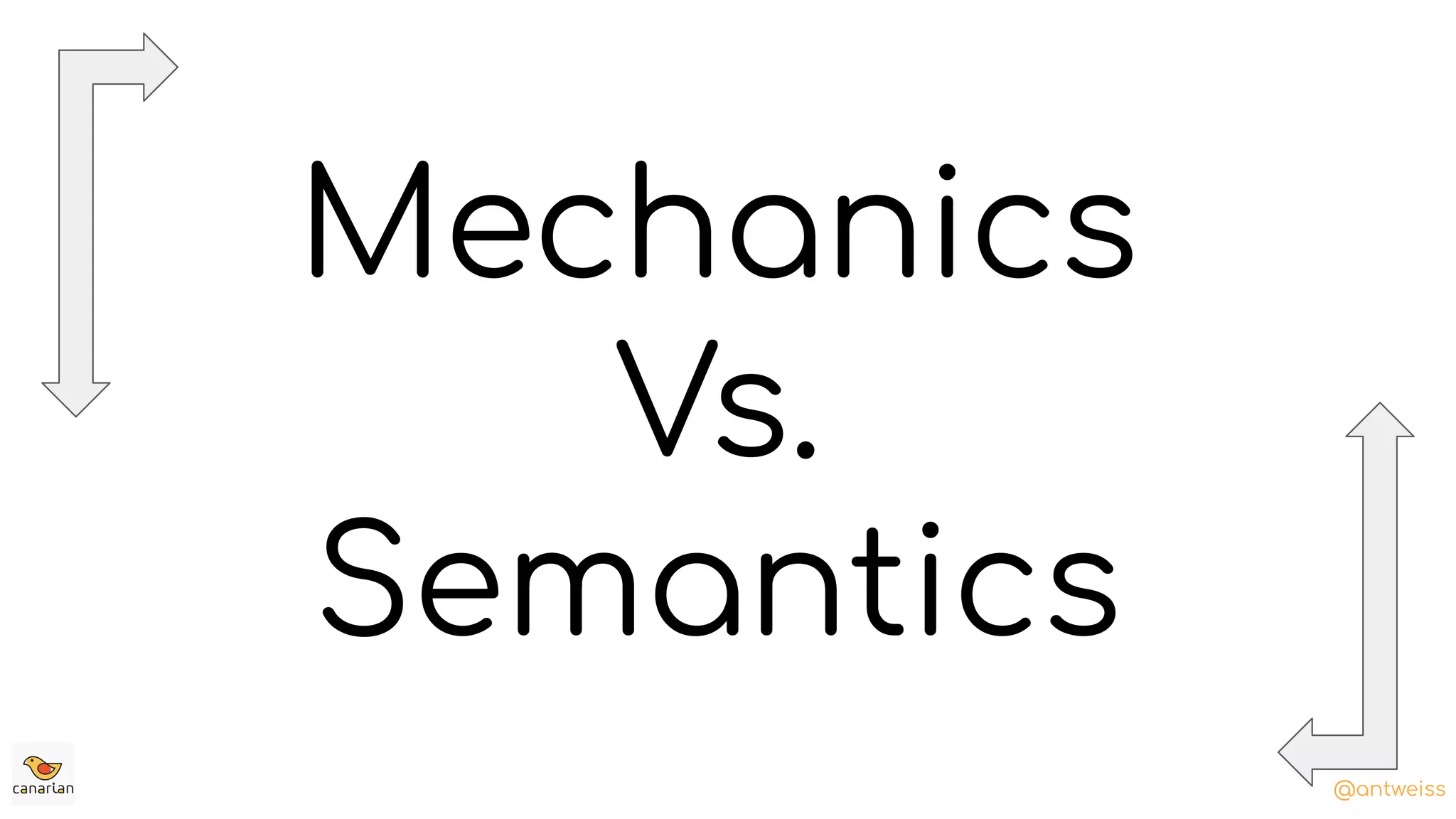 @antweiss
Mechanics
Vs.
Semantics