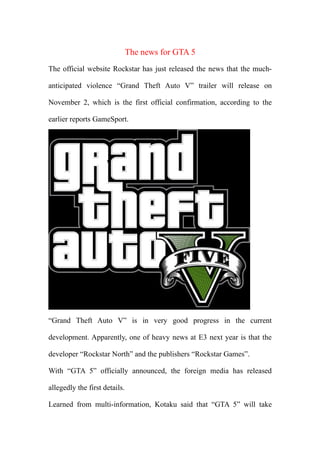 The news for GTA 5