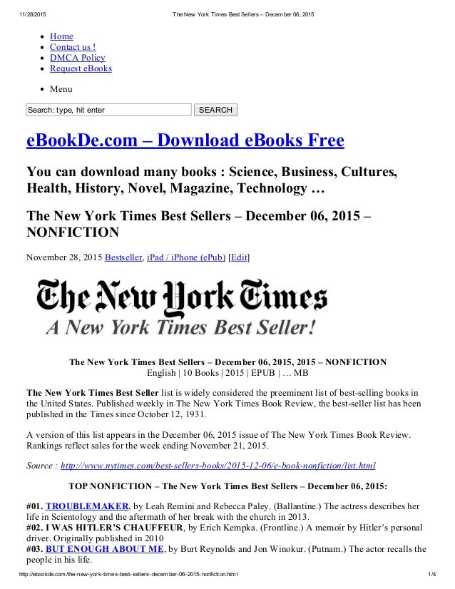 The new york times best sellers – december 06, 2015 nonfiction