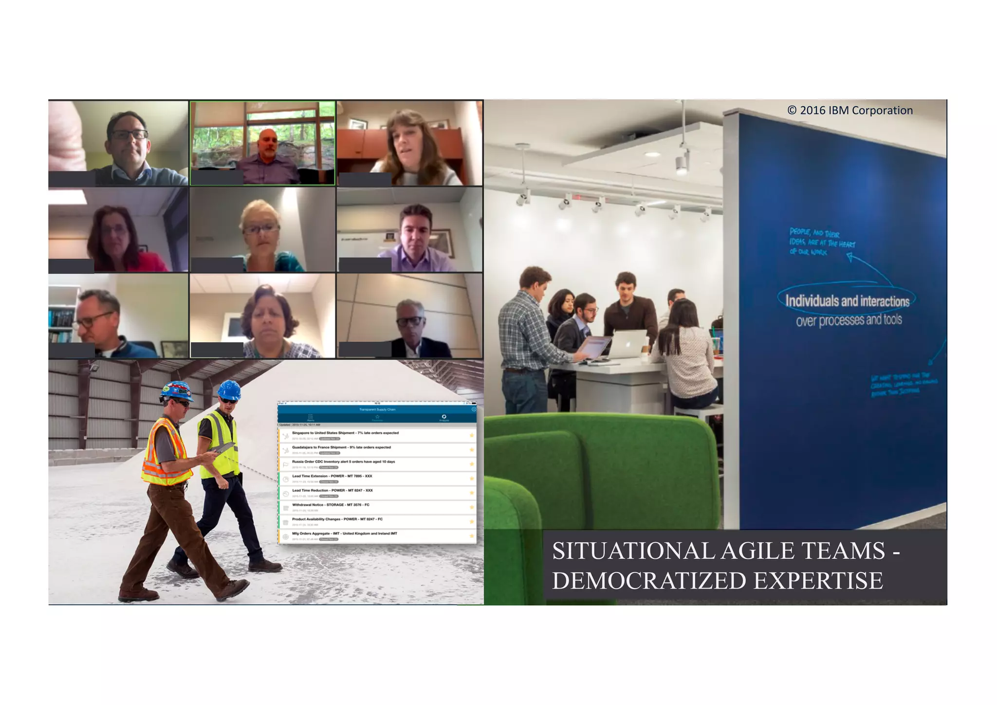 26
SITUATIONAL AGILE TEAMS -
DEMOCRATIZED EXPERTISE
©	2016	IBM	Corporation
 