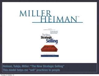 Heiman, Tuleja, Miller: “The New Strategic Selling”
This model helps me “sell” practices to people

 