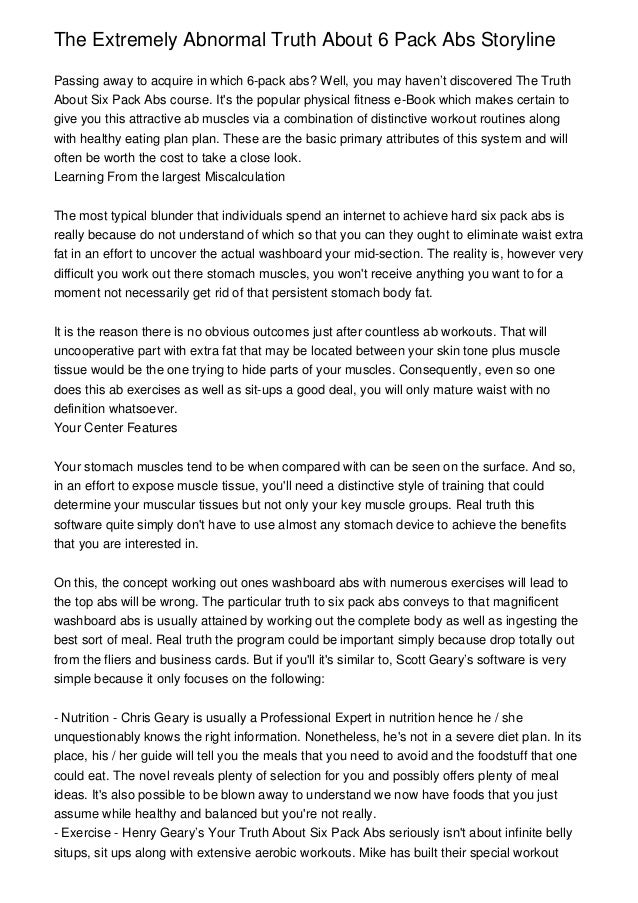 The Extremely Abnormal Truth About 6 Pack Abs Storyline