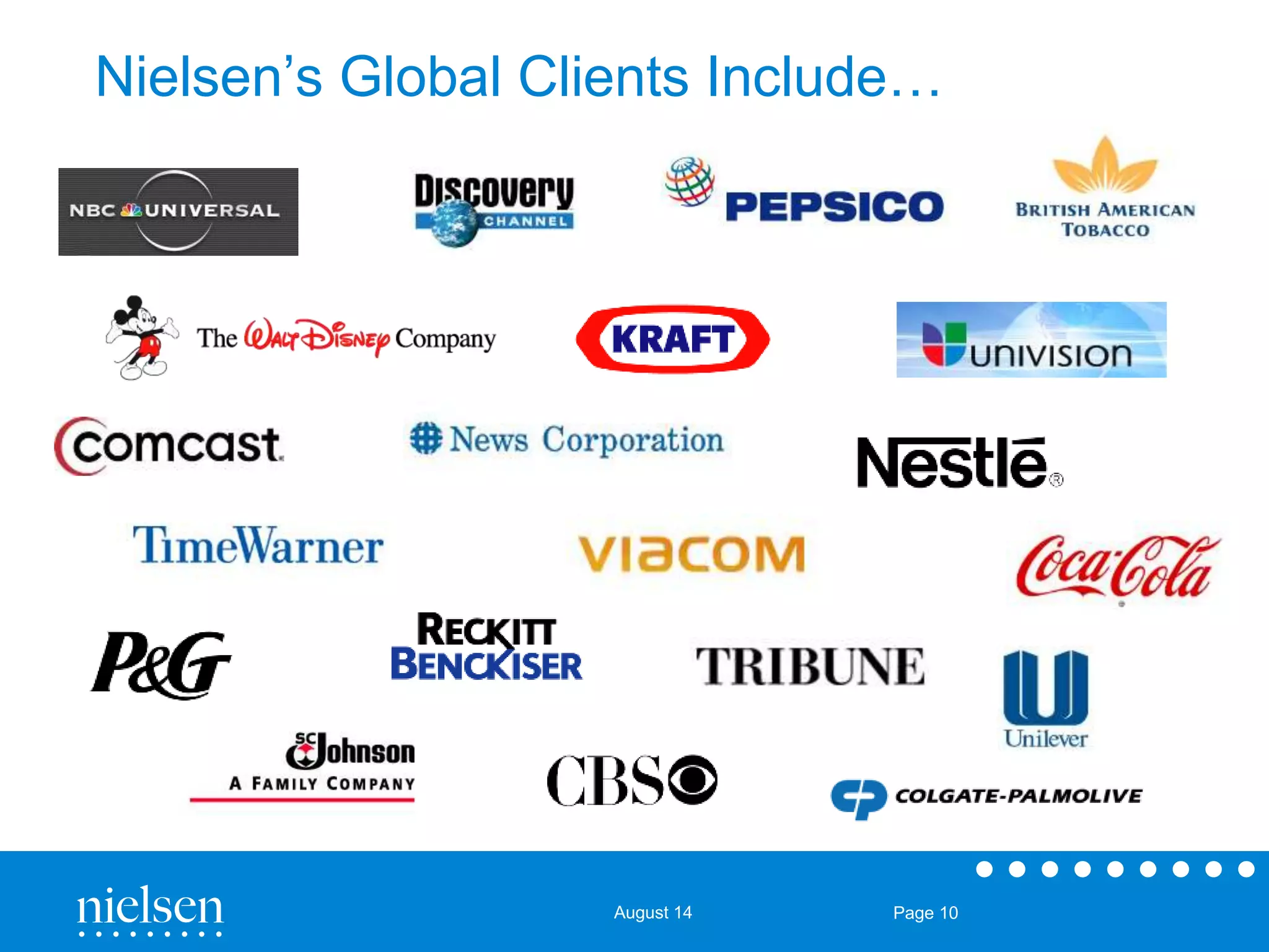 Nielsen’s Global Clients Include… 
August 14 Page 10 
 