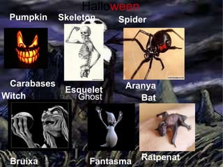 Hallo ween Pumpkin Spider Ghost Witch Skeleton Carabases Esquelet Aranya Bruixa Fantasma Bat Ratpenat 