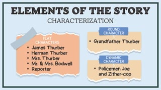 ELEMENTS OF THE STORY
CHARACTERIZATION
•
•
•
•
•
•
•
 