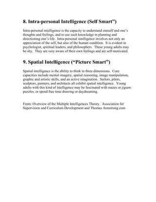 Personal Intellect types of intelligence | DOC