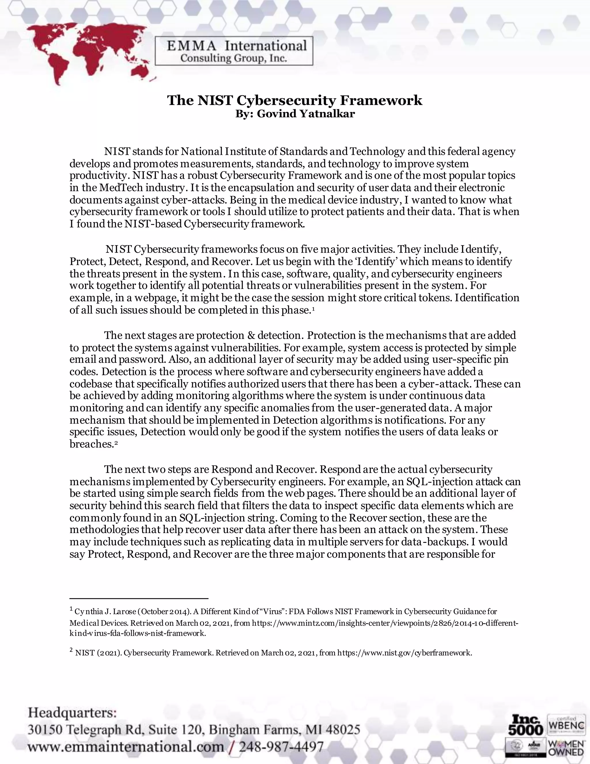 The NIST Cybersecurity Framework | PDF