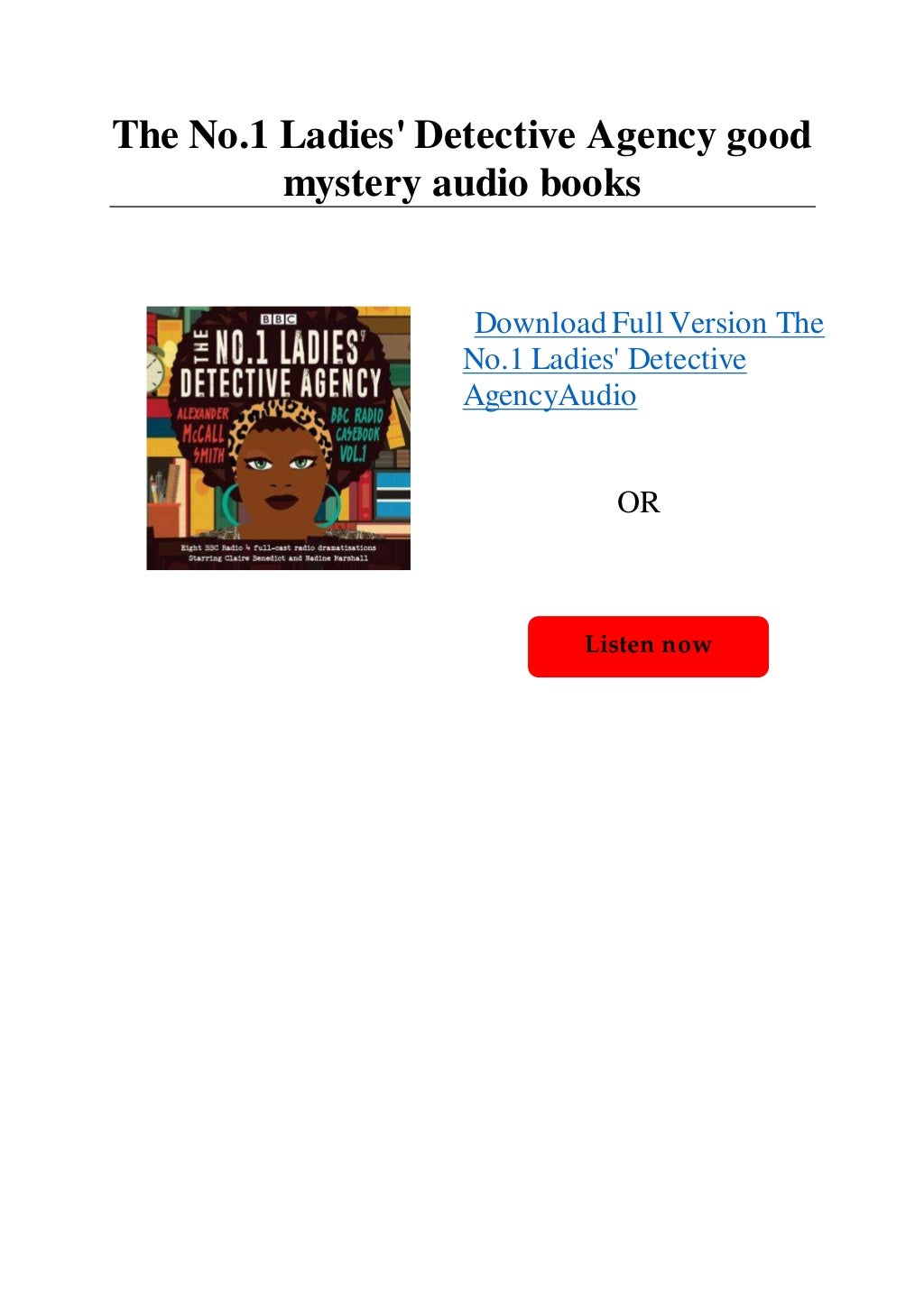 The No 1 Ladies Detective Agency Good Mystery Audio Books