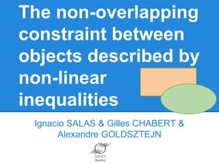The non-overlapping
constraint between
objects described by
non-linear
inequalities
Ignacio SALAS & Gilles CHABERT &
Alexandre GOLDSZTEJN
 
