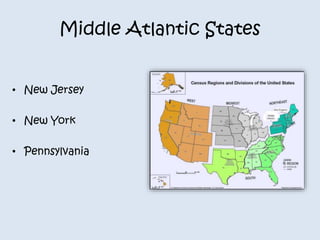 Middle Atlantic States 
• New Jersey 
• New York 
• Pennsylvania 
 
