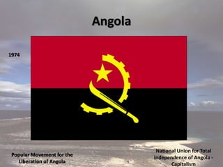 Angola
Popular Movement for the
Liberation of Angola
National Union for Total
independence of Angola -
Capitalism
1974
 