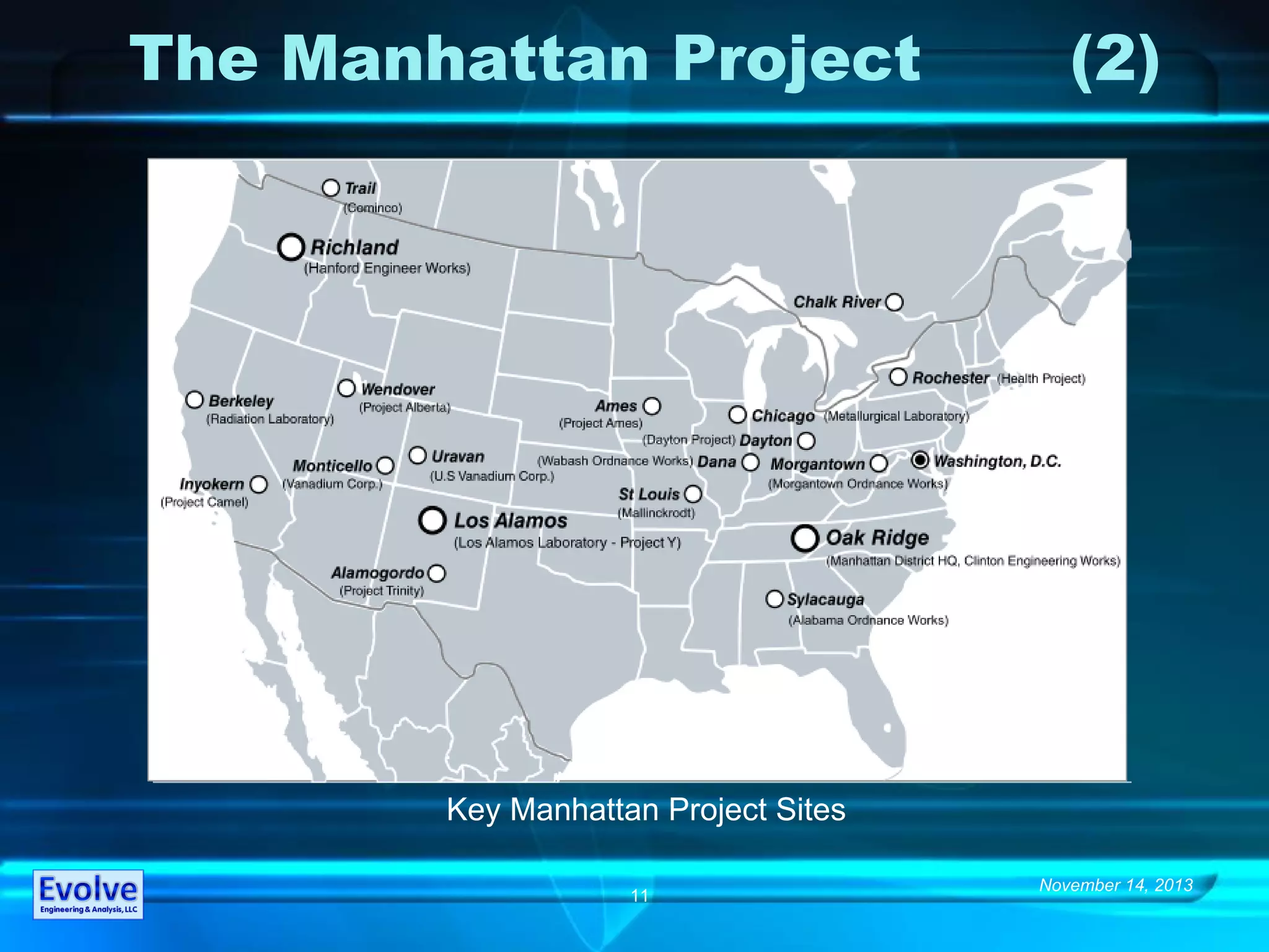 November 14, 2013
11
The Manhattan Project (2)
Key Manhattan Project Sites
 
